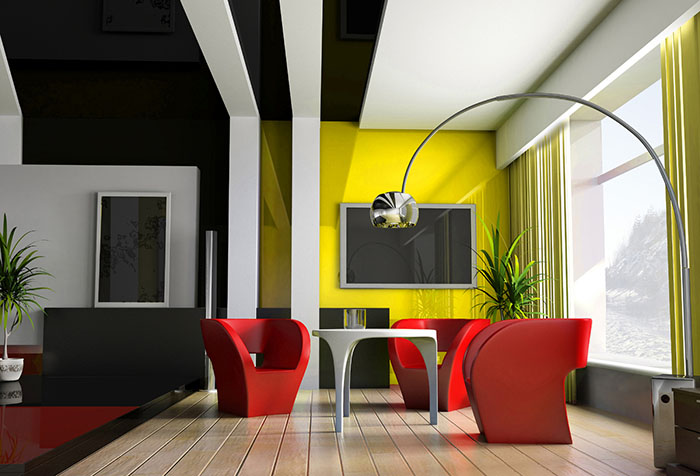 Дизайн-проект интерьера с желтой стеной