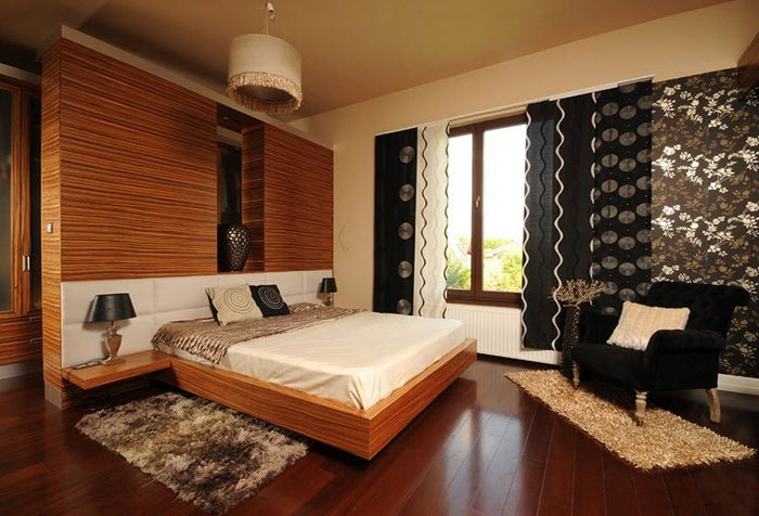 Японские шторы в интерьере спальни